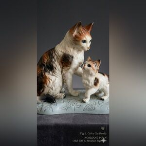 RARE Vintage NORLEANS Japan Porcelain Cats Figurines ~  9”x 7,5”x 4”